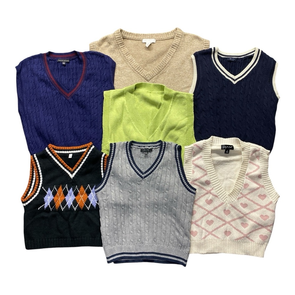 Lot of 7 Teen Juniors V Neck Sweater Vest Collection Various Colors Women  Small